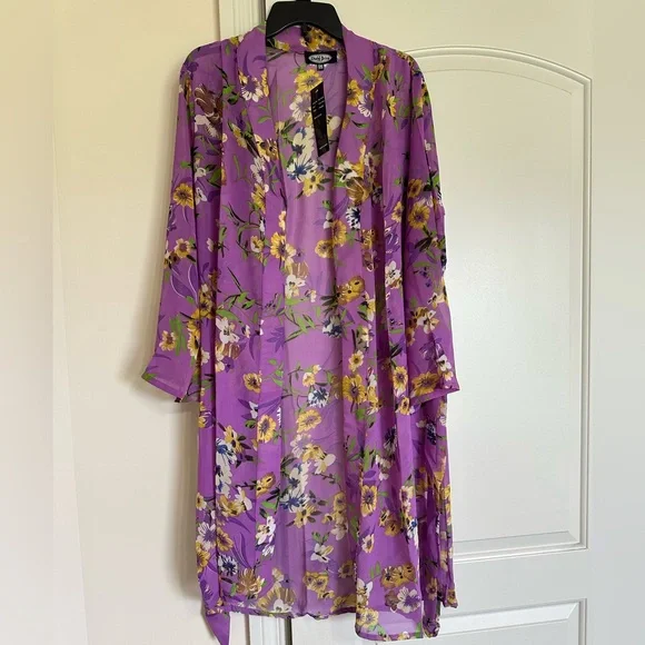 Floral Purple Long Kimono Cardigan - Picture 7 of 7